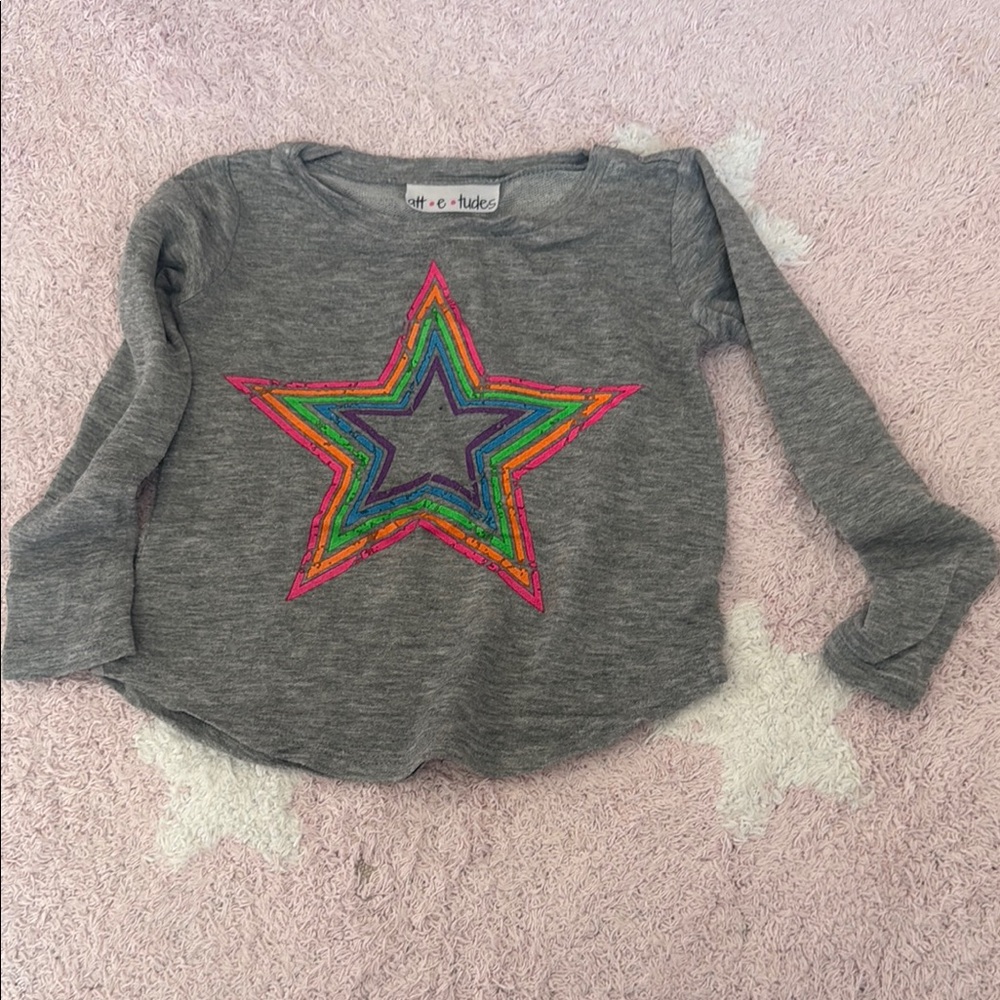 Attitudes by Renee Gray Long Sleeve Tee with Rainbow Star Design